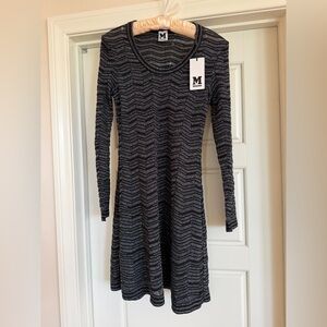 M by Missoni Long Sleeve Chevron Dress in Black and Gray.